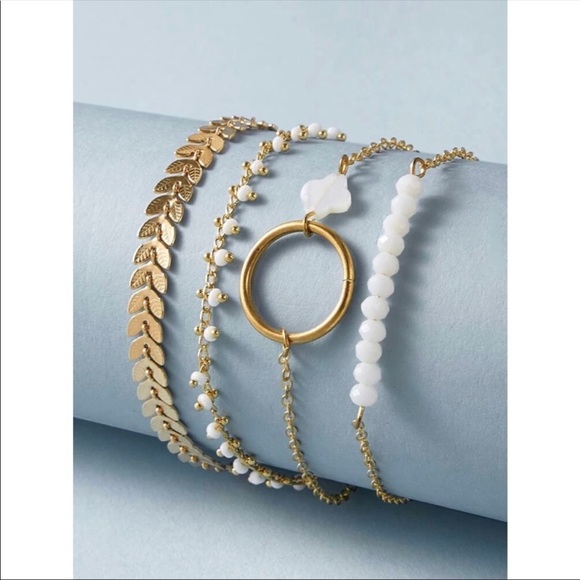 4 bracelets set gold white boho dainty - Picture 2 of 2